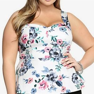 Torrid white floral peplum top size 2